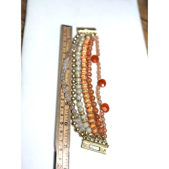Chicos Multi-Strand Beaded Bracelet With Gold-Tone Accents & Coral Beads - Picture 7 of 10